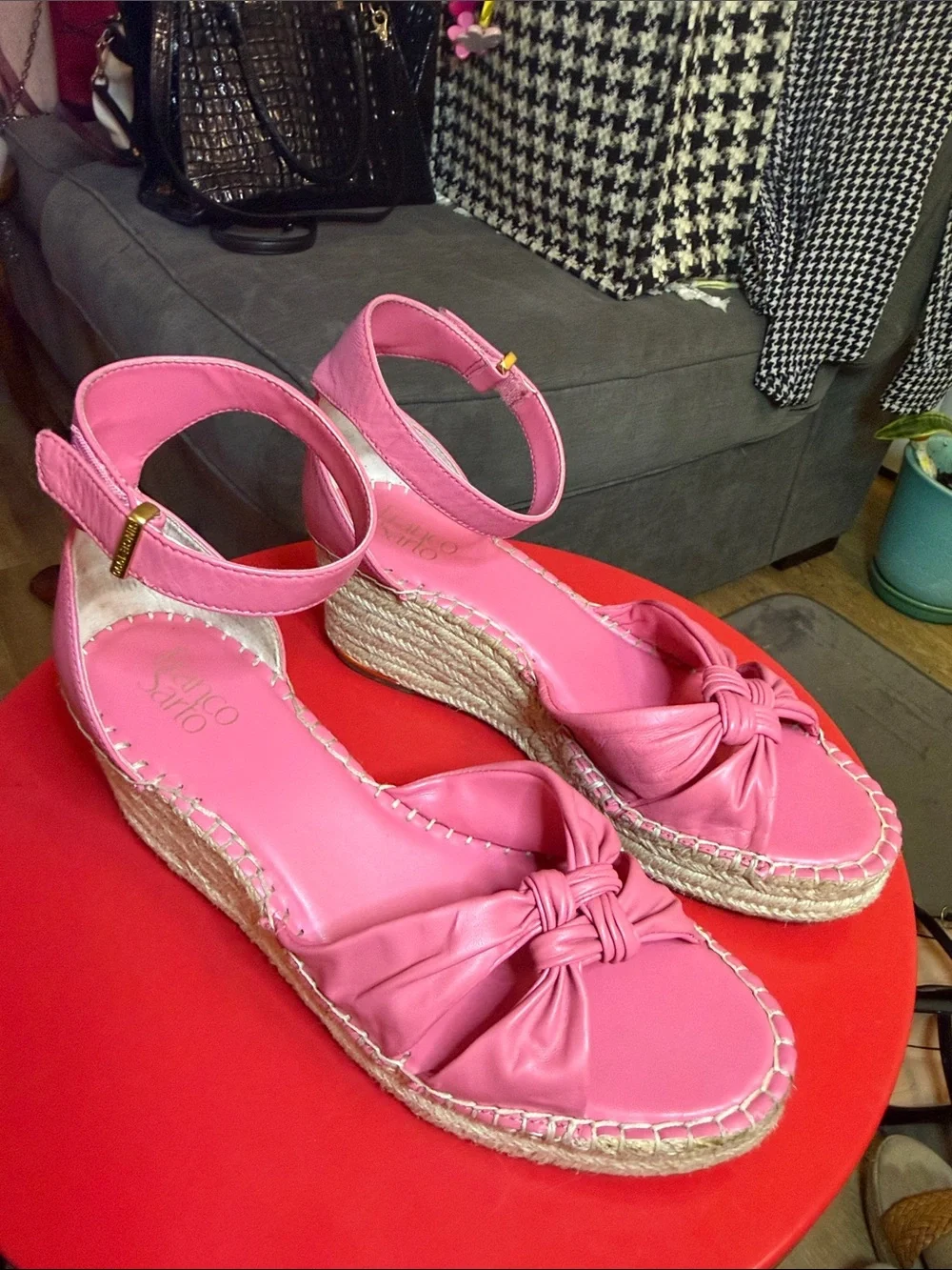 Franco Sarto Pink Espadrille Wedge Sandals with Ankle Strap